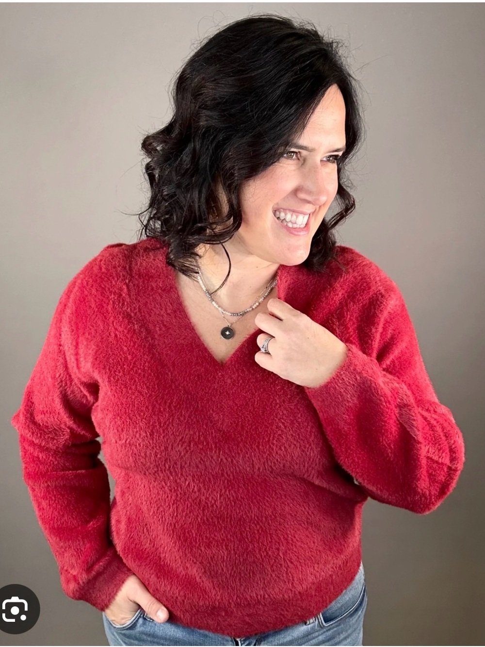 Kut from the Kloth Raspberry Red V-Neck Sweater